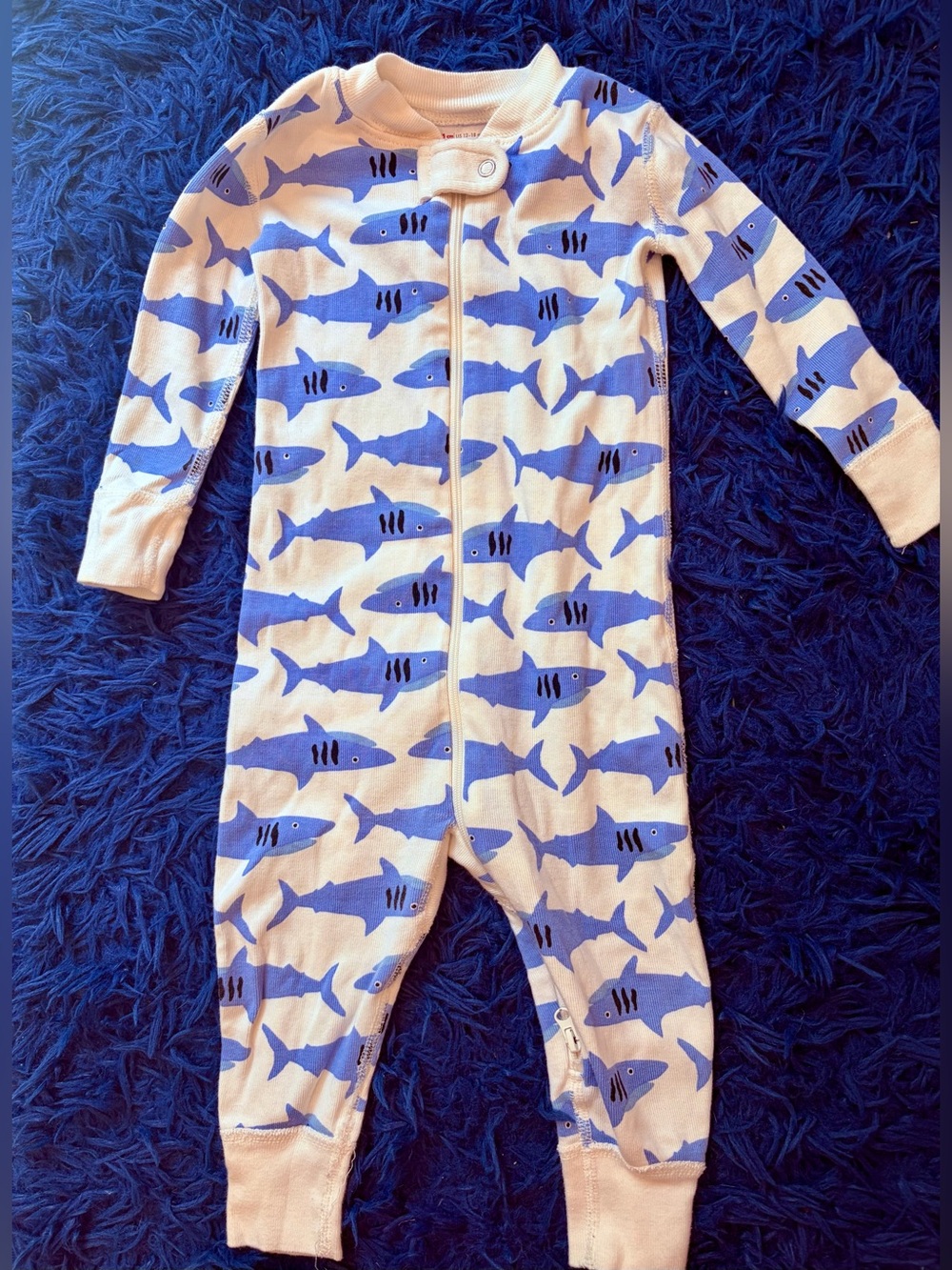 Hanna Andersson shark zip-up onsie pj’s baby boy size 12-18 mo practically new